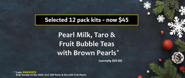 12 pack pearl milk, taro and fruit bubble tea kits with brown pearls - now $45
