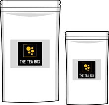 Mock-up of a large and medium pouch with The Tea Box logo on the front