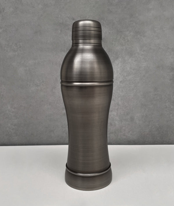 Dark antique grey 3-piece stainless steel cocktail shaker, with slimmer mid-section for easy grip