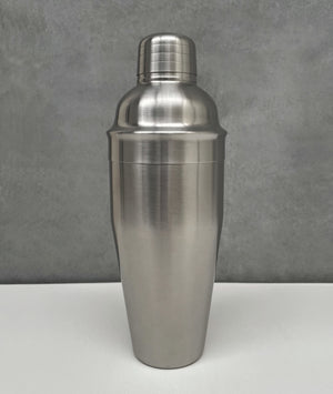Silver, brushed stainless steel 3-piece shaker in traditional cobbler style